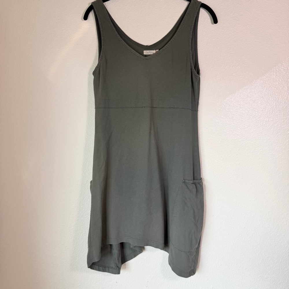 Una Pluma Organic Cotton Dress, Size Small, Olive Green